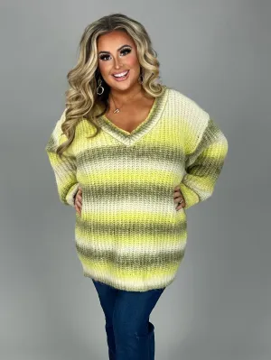 1-16 PLS-M {Love Notes} Yellow Olive Striped Sweater SIZE S M L XL