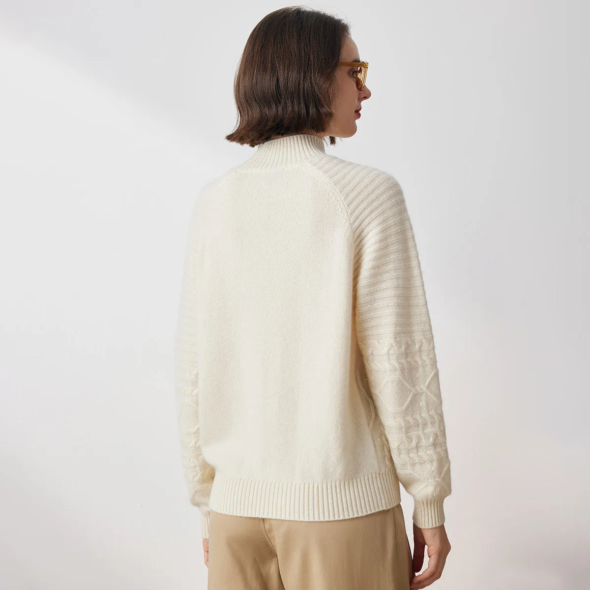 100% Cashmere Cable Knit Turtleneck Sweater