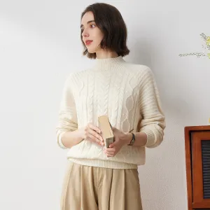 100% Cashmere Cable Knit Turtleneck Sweater