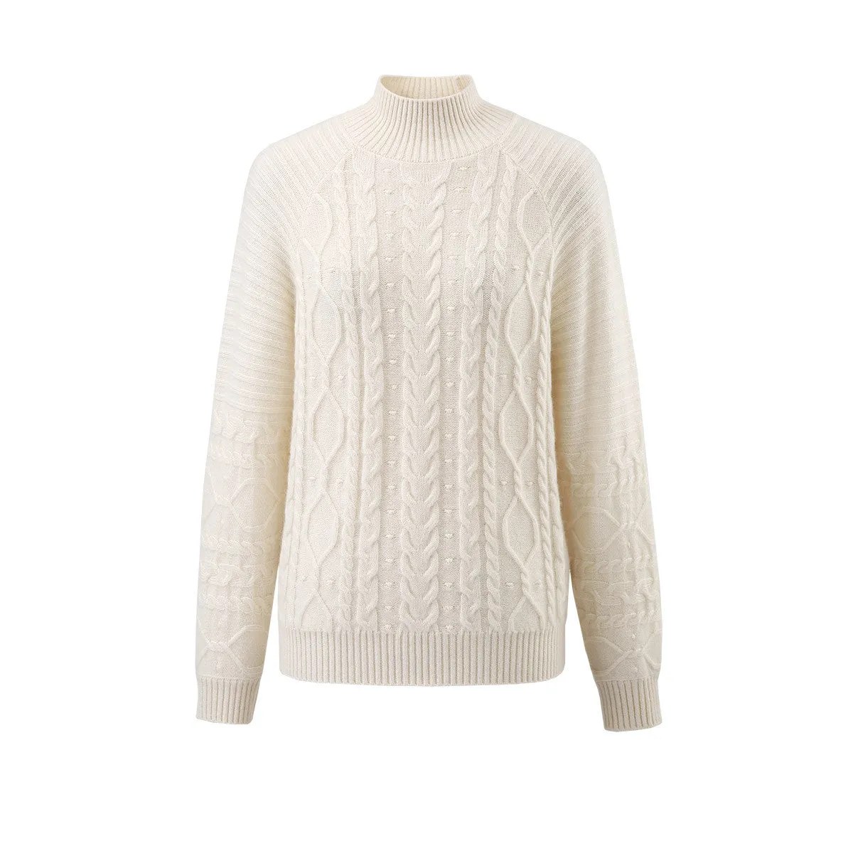 100% Cashmere Cable Knit Turtleneck Sweater