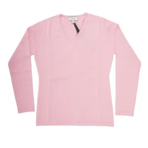 100% Cashmere Ladies Fashion V Neck Strawberry Pink