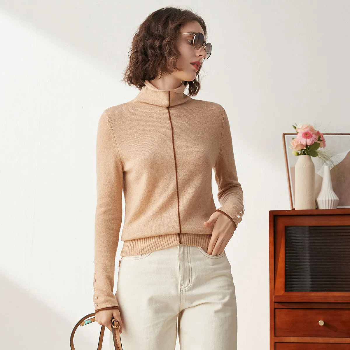 100% Cashmere Pearl Buttoned Sweater