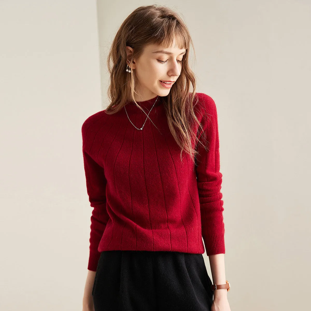 100% Cashmere Ribbed Knit Pullover Sweater