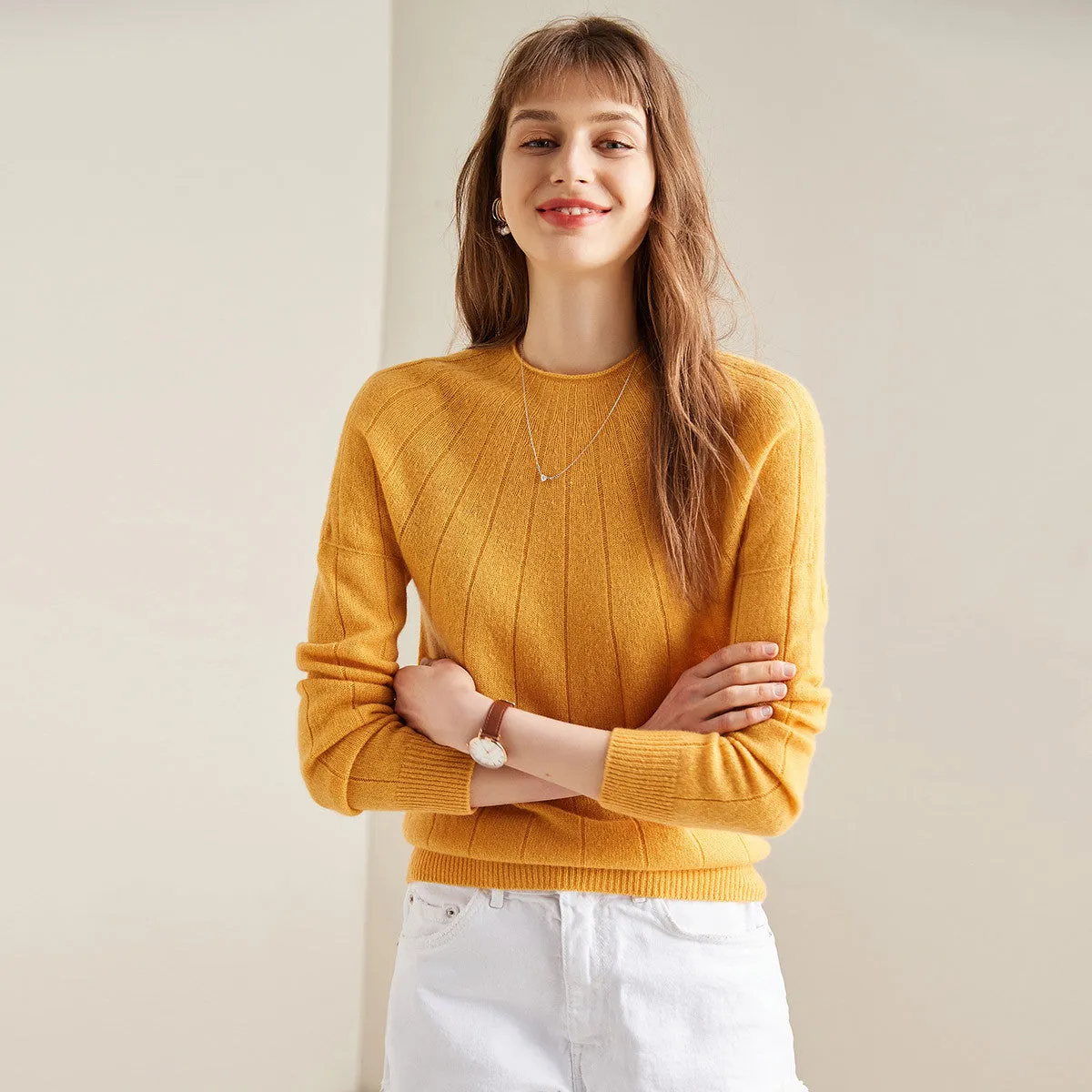 100% Cashmere Ribbed Knit Pullover Sweater