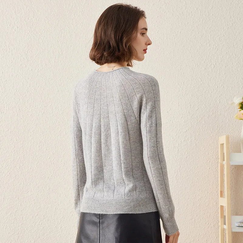 100% Cashmere Ribbed Knit Pullover Sweater