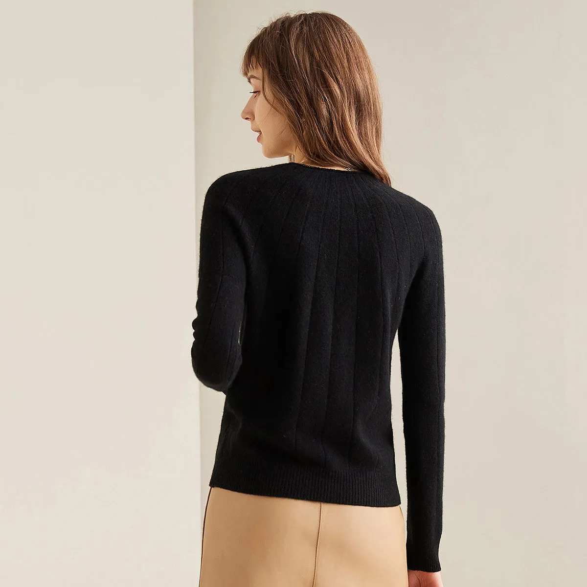 100% Cashmere Ribbed Knit Pullover Sweater