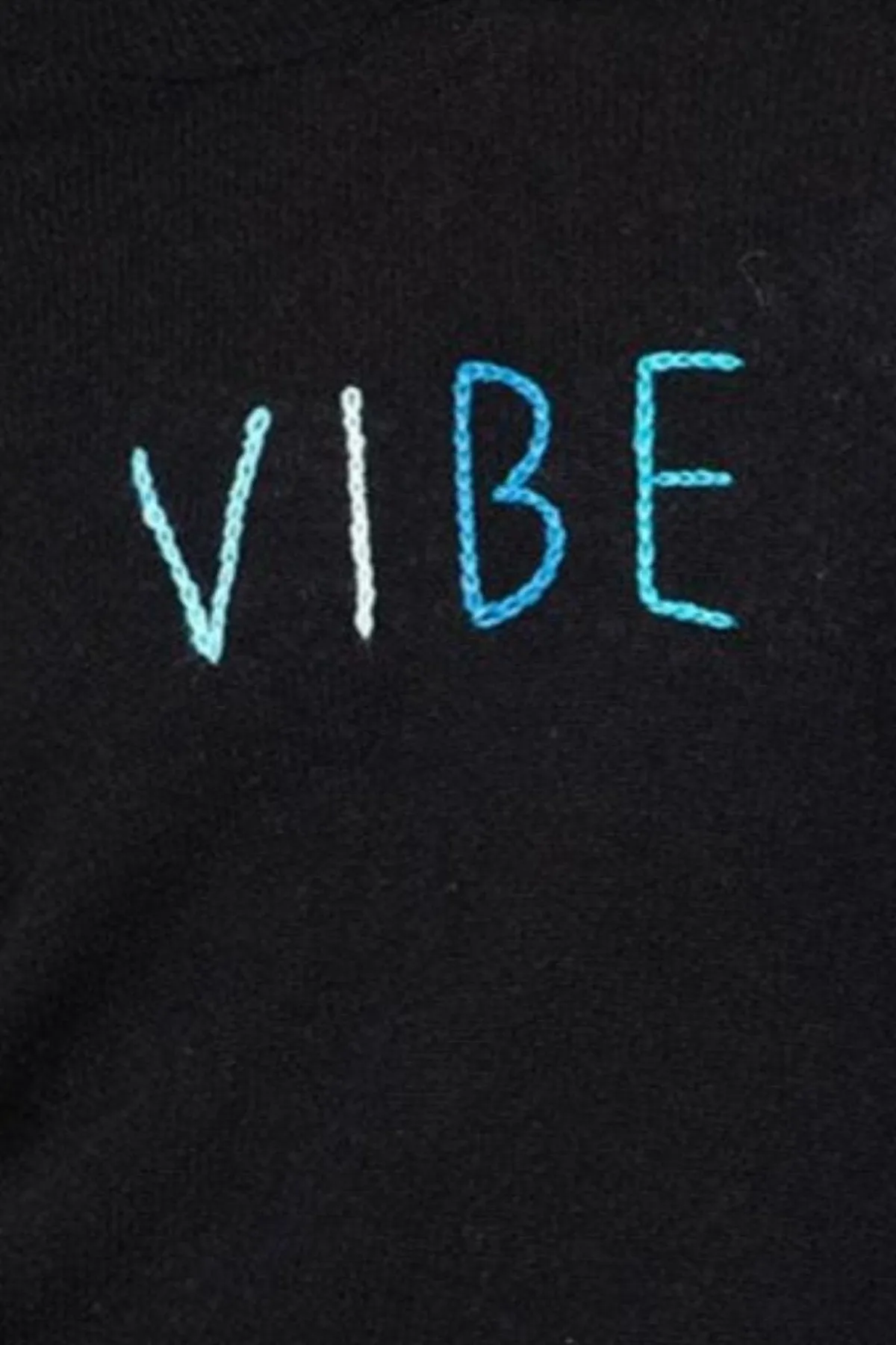 100% Cashmere Sweater Hoodie Black in Vibe Stitched Embroidery