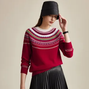 100% Wool Elegant Nordic Knit Sweater