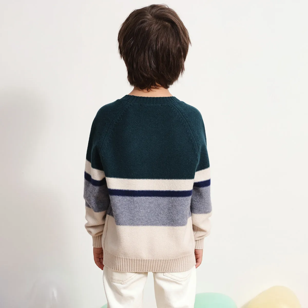 100% Wool Kids Round Neck Striped Sweater