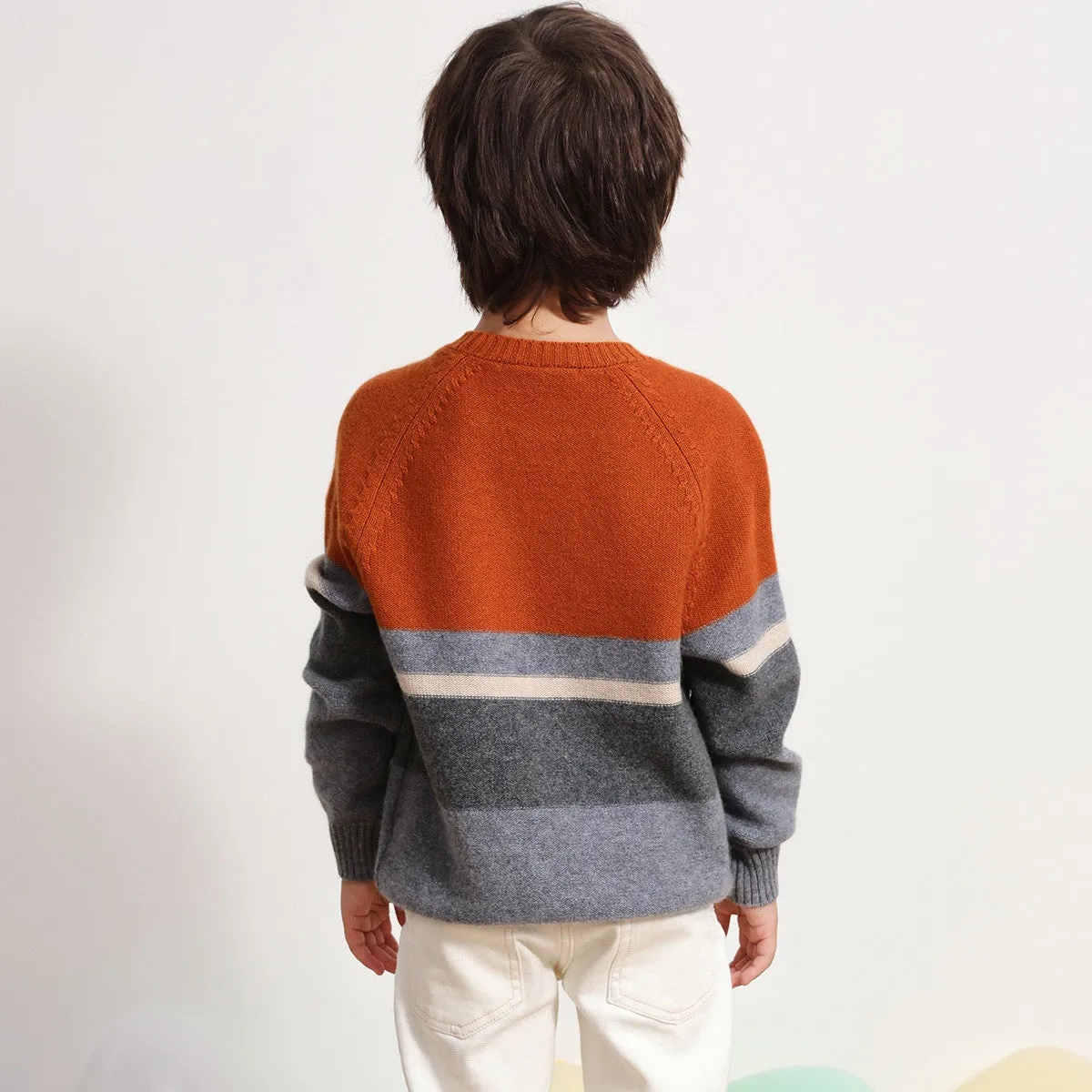 100% Wool Kids Round Neck Striped Sweater