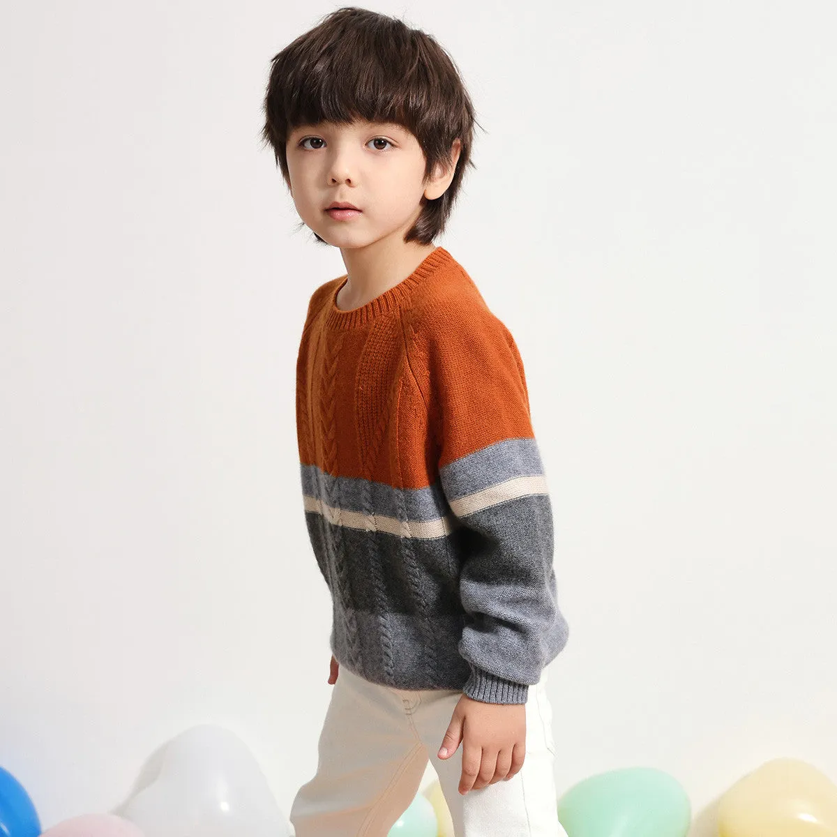 100% Wool Kids Round Neck Striped Sweater