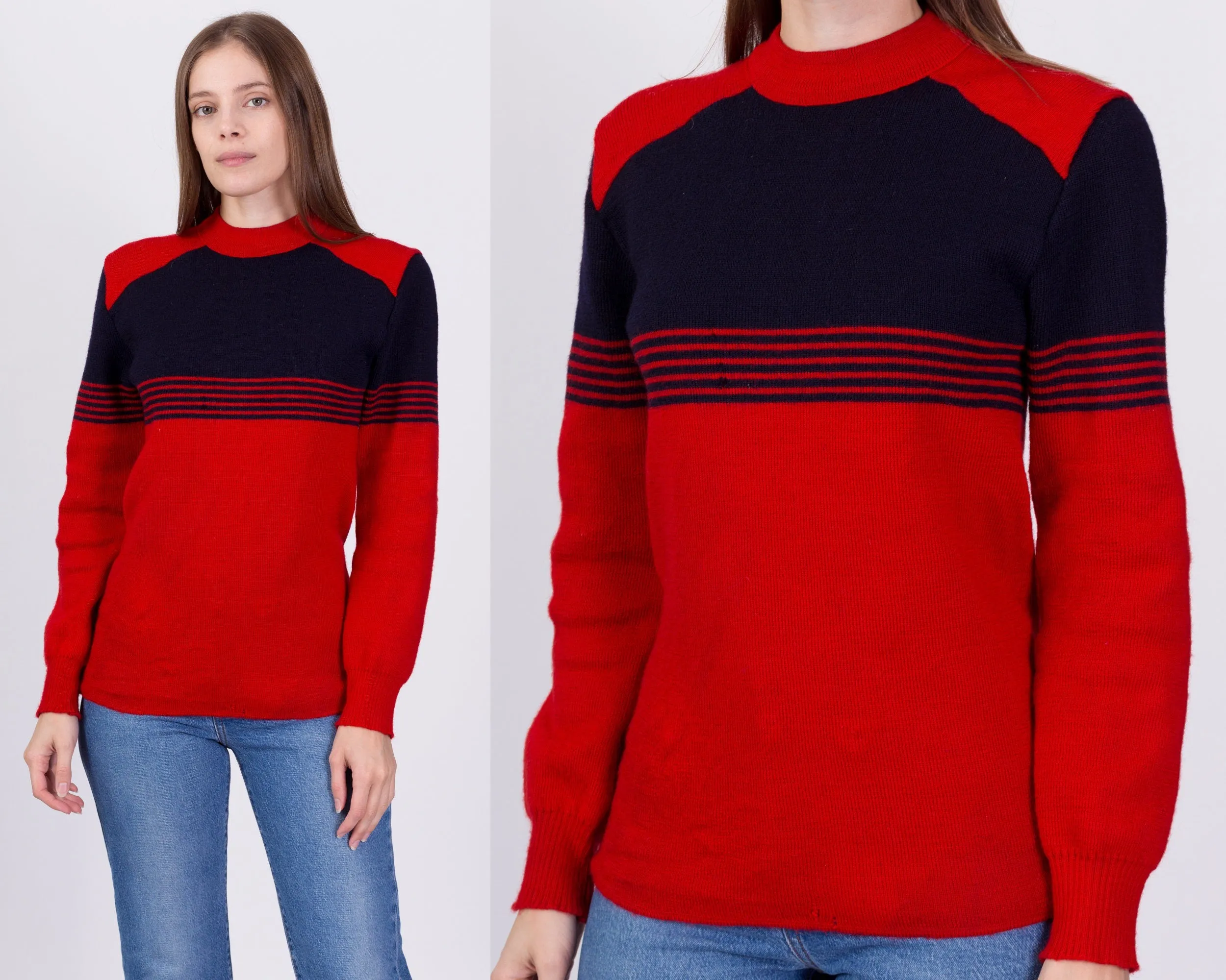 70s Striped Wool Knit Ski Sweater - Men's XS, Women's Small