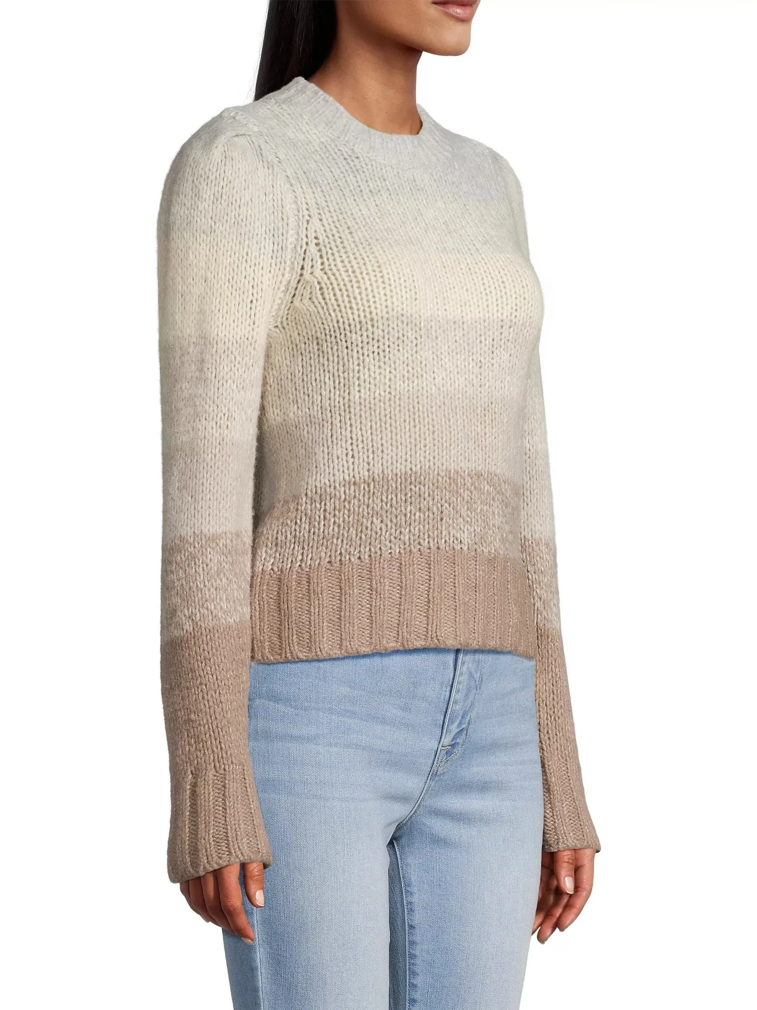 Air-Spun Cashmere Ombré-Striped Crewneck