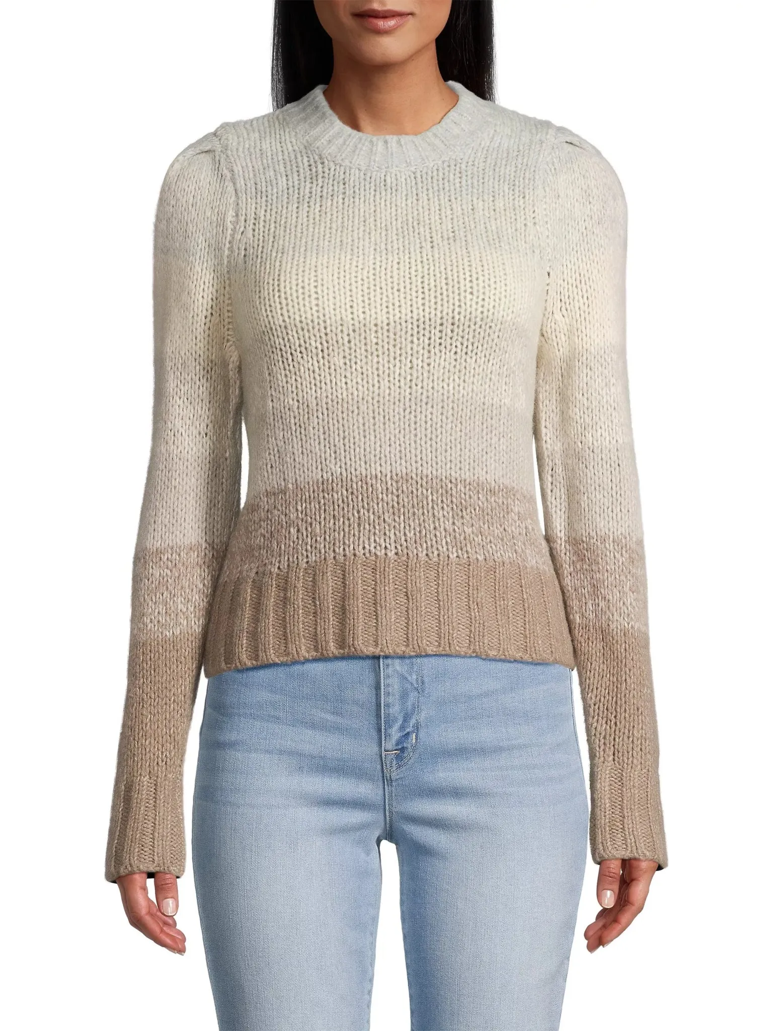 Air-Spun Cashmere Ombré-Striped Crewneck