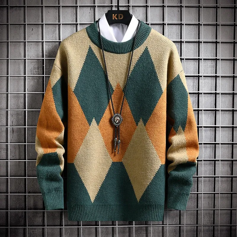 Argyle Pattern Cashmere Sweater