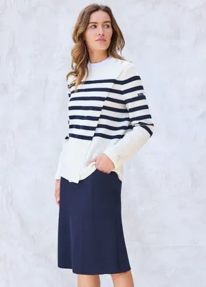 ARTIGUES - Wool Skirt with Pockets and Back Slit (NAVY)