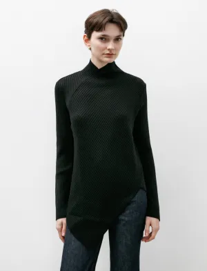 Asymmetrical Rib Knit Mockneck Black