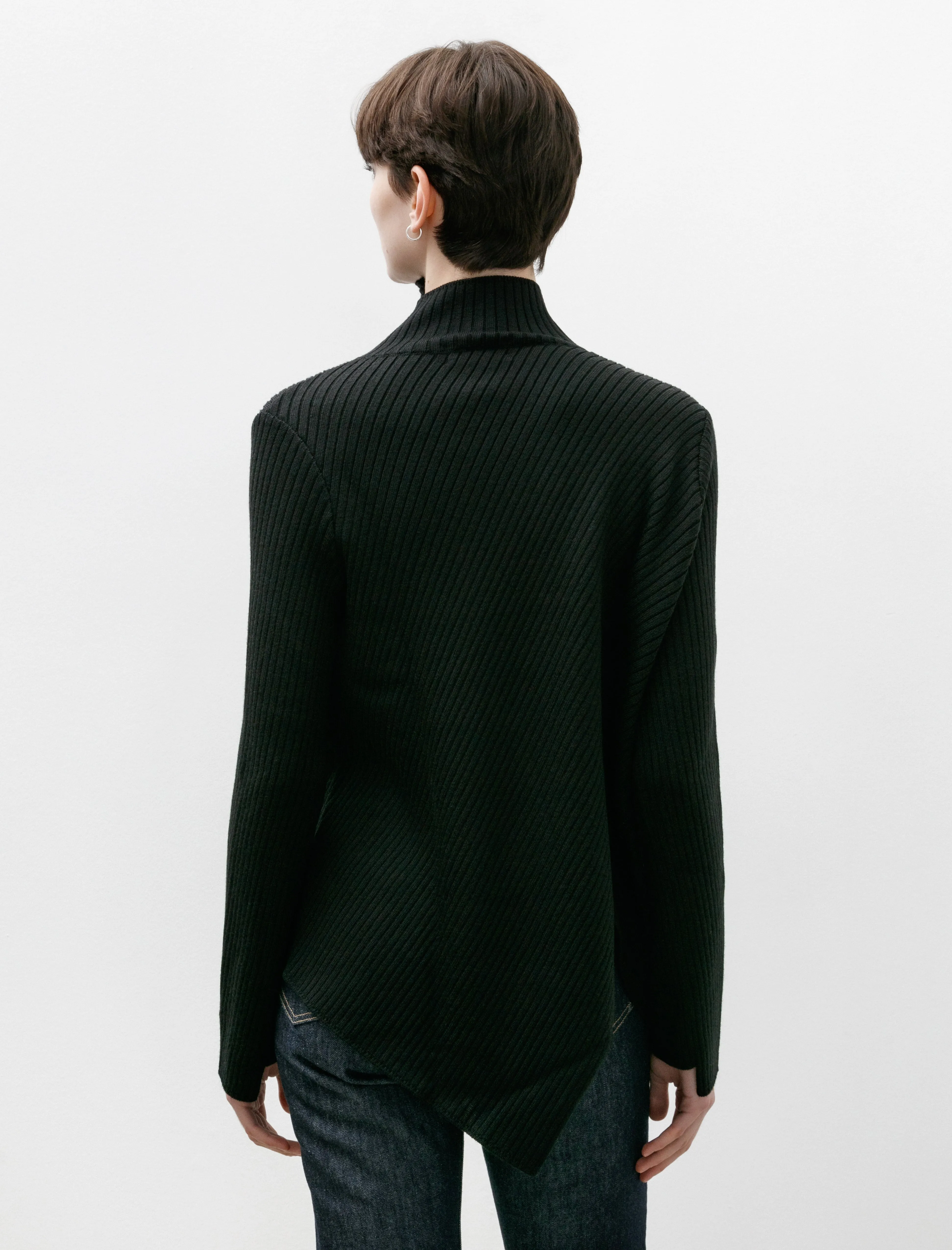 Asymmetrical Rib Knit Mockneck Black