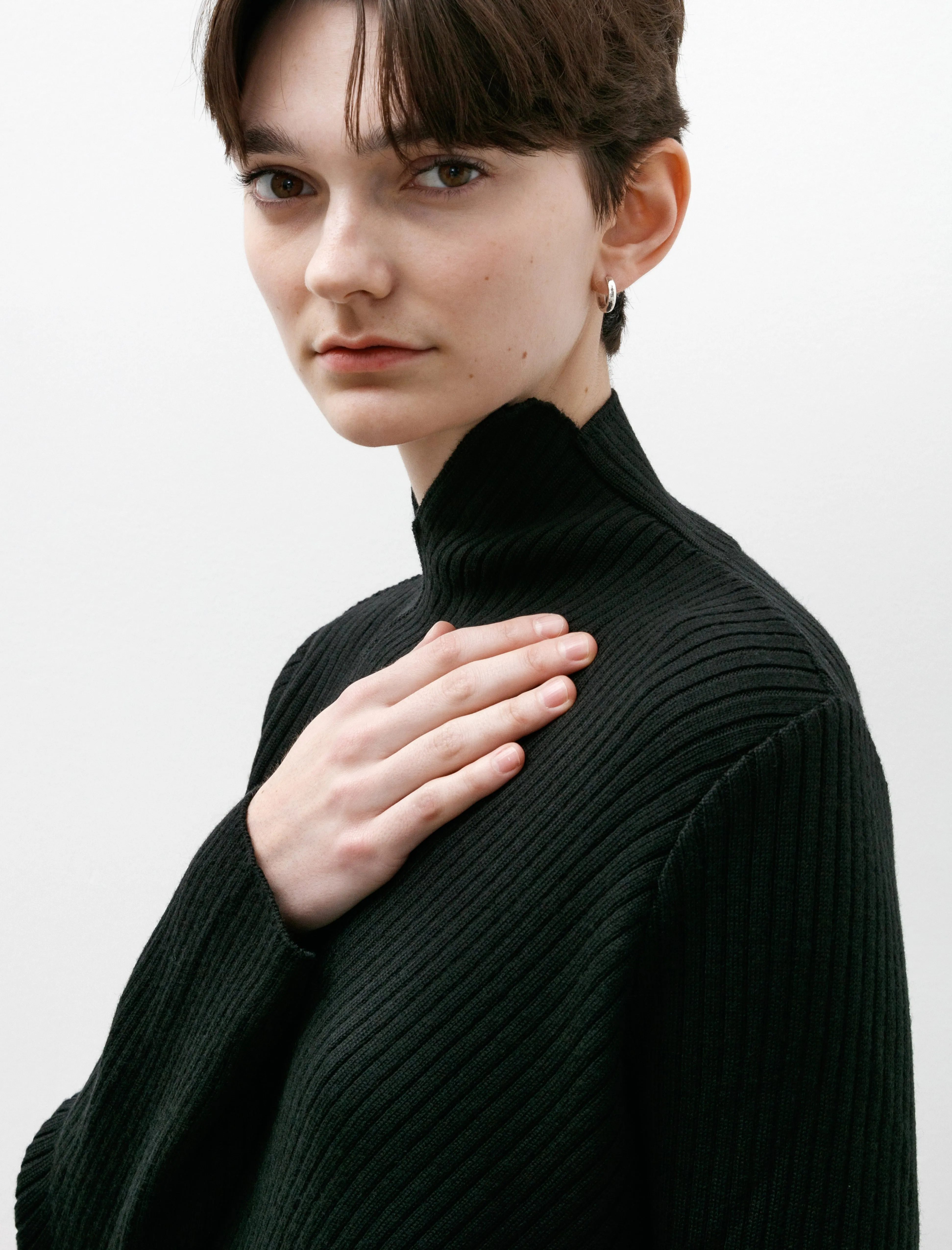 Asymmetrical Rib Knit Mockneck Black