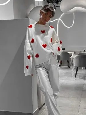 Autumnal Oversized Cozy Heart-printed Casual Comfortable Thickened Long Sleeve Stylish Warm Sweater