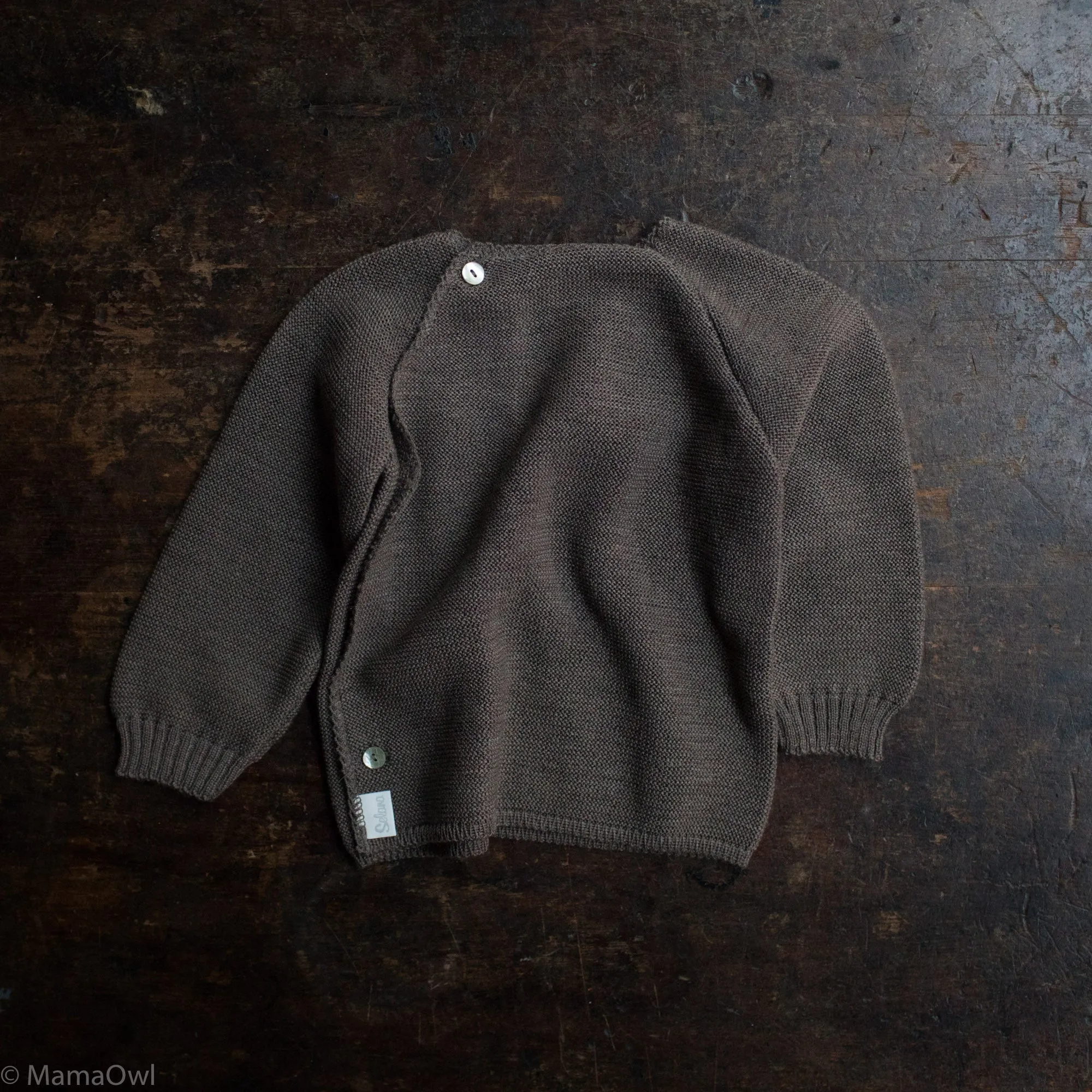 Baby Merino Wool Wrap Cardigan  - Chocolate