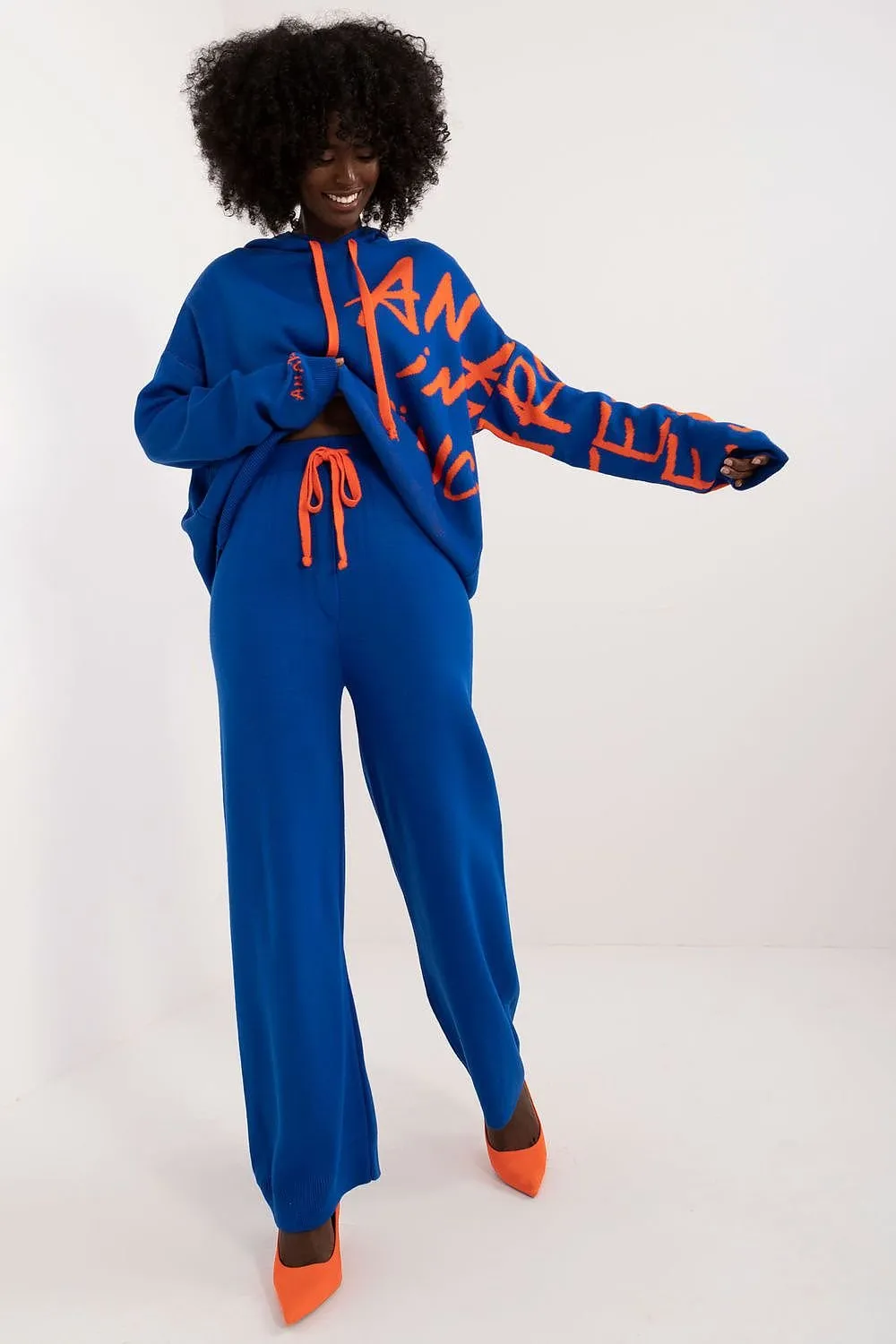 Badu Letter Graphic Hooded Sweater And Pants Two Piece Set