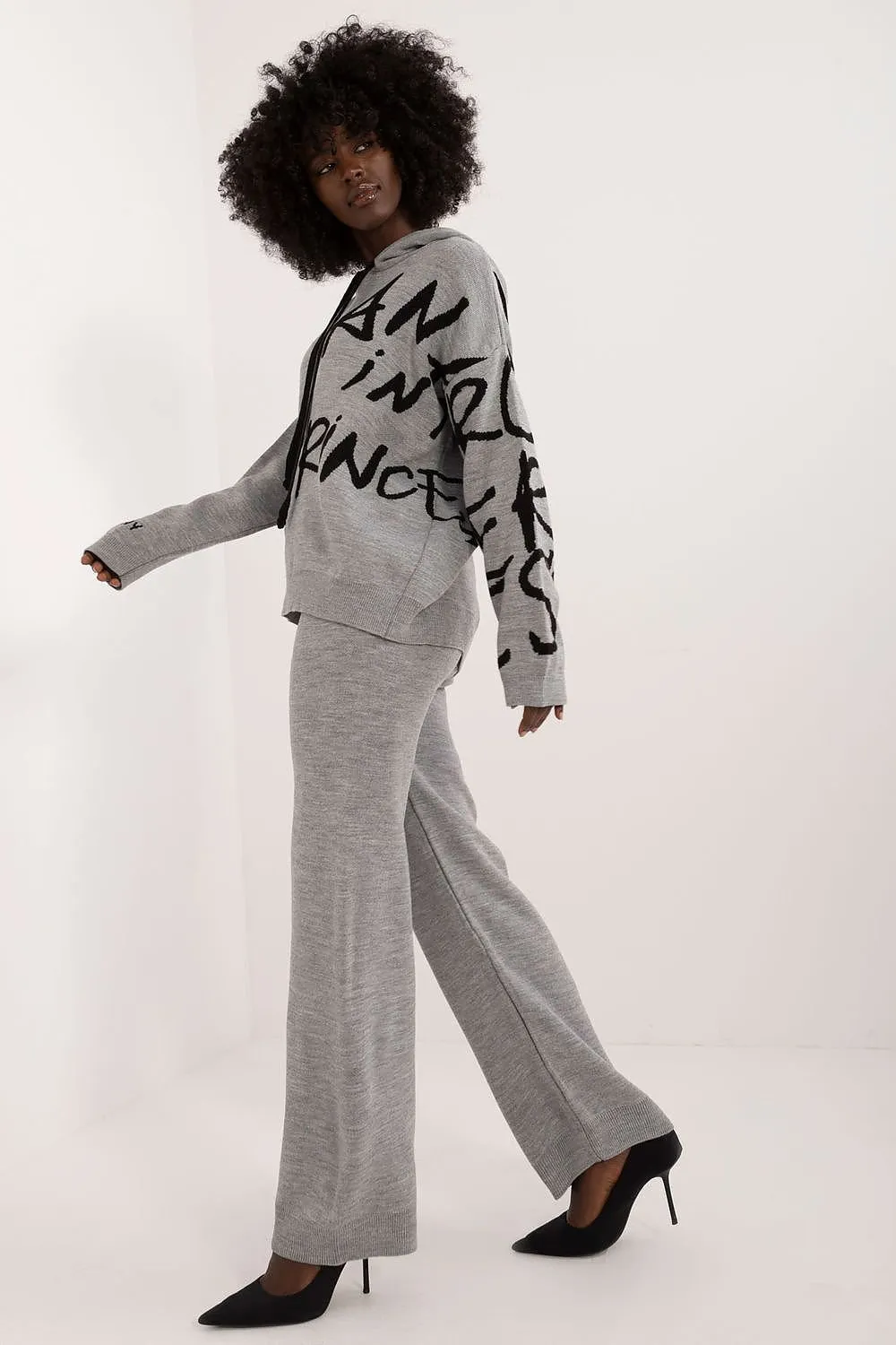 Badu Letter Graphic Hooded Sweater And Pants Two Piece Set