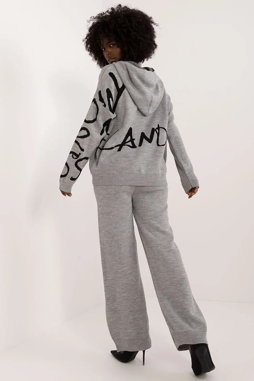 Badu Letter Graphic Hooded Sweater And Pants Two Piece Set