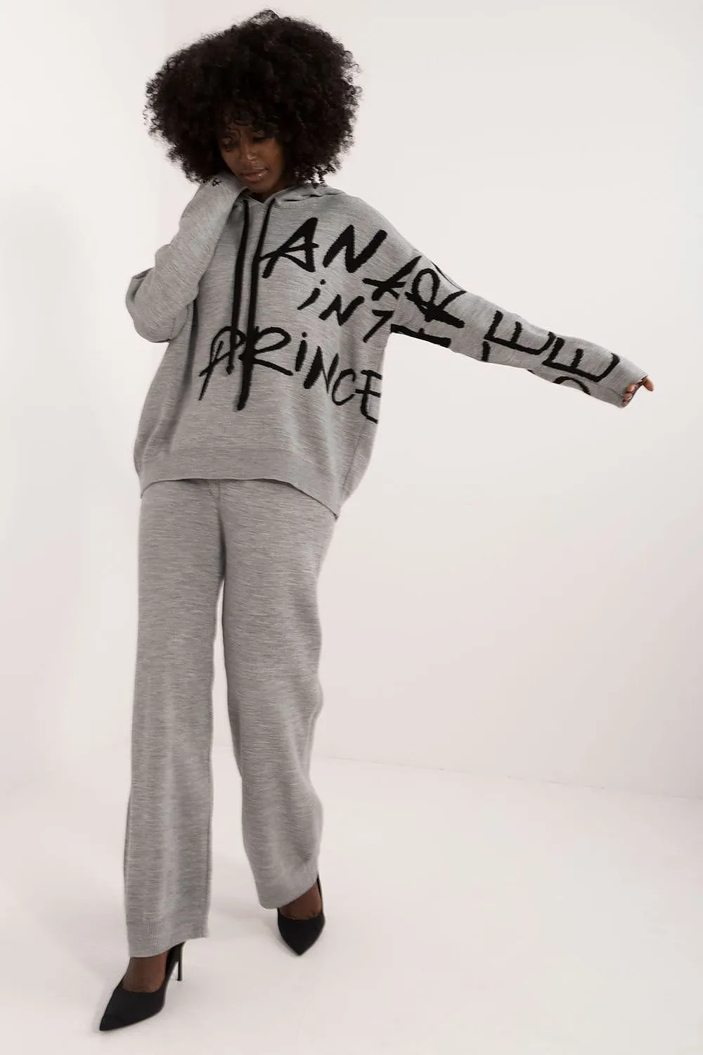 Badu Letter Graphic Hooded Sweater And Pants Two Piece Set