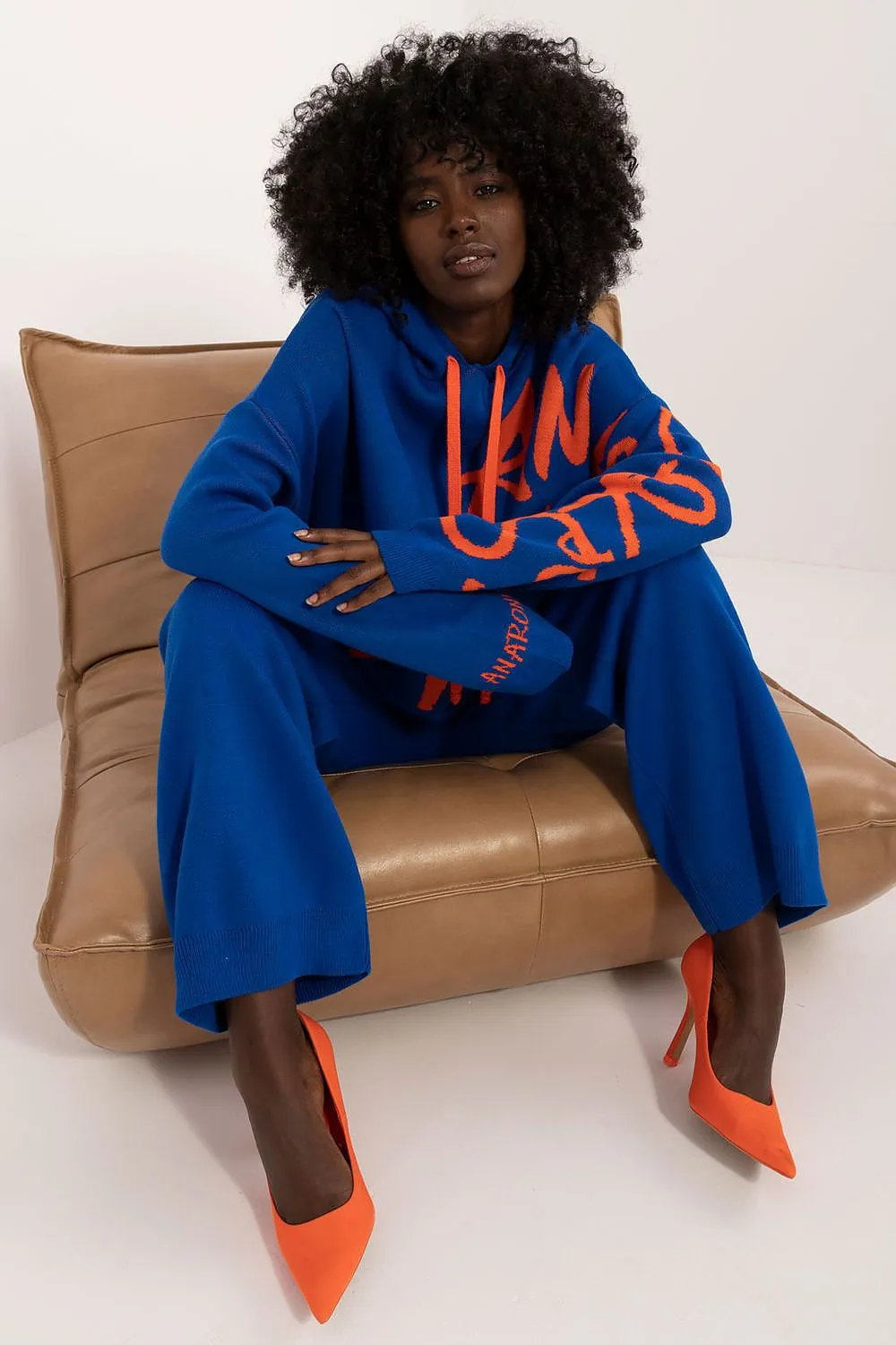 Badu Letter Graphic Hooded Sweater And Pants Two Piece Set