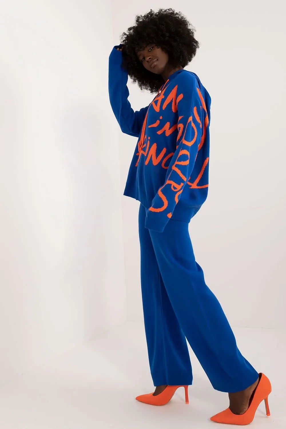 Badu Letter Graphic Hooded Sweater And Pants Two Piece Set