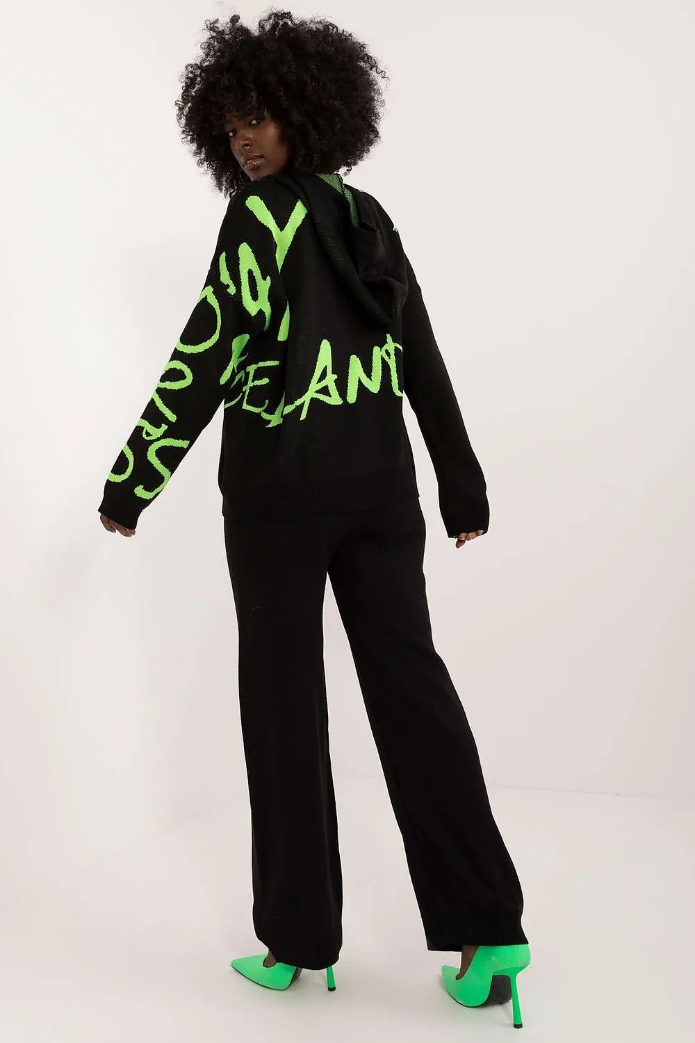 Badu Letter Graphic Hooded Sweater And Pants Two Piece Set