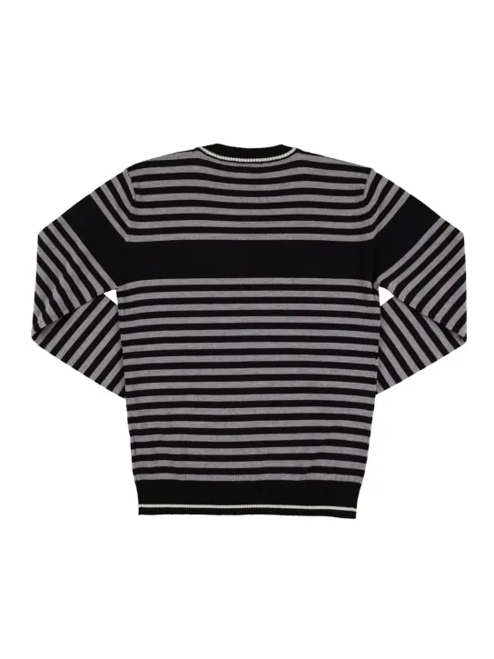 Balmain   Striped wool knit sweater w/logo 