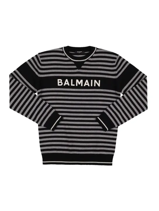 Balmain   Striped wool knit sweater w/logo 