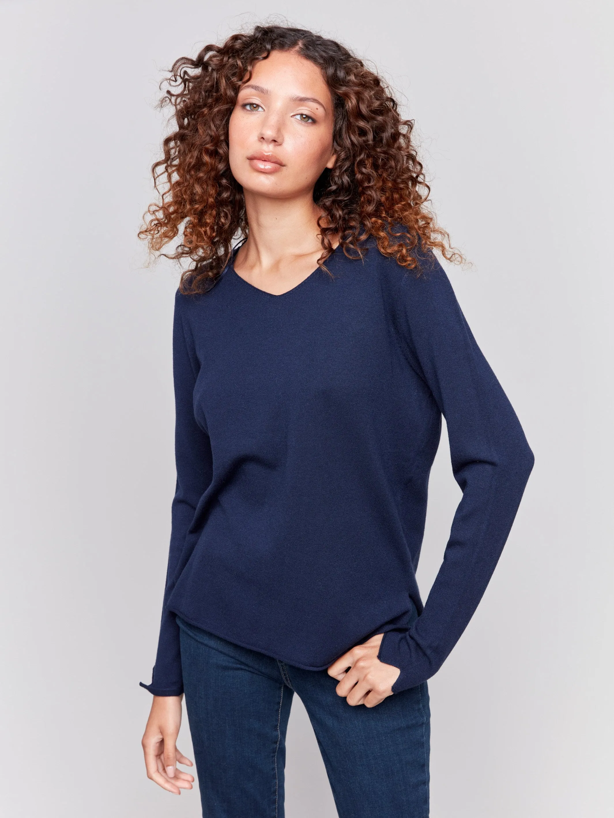 Basic V-Neck Sweater - Navy