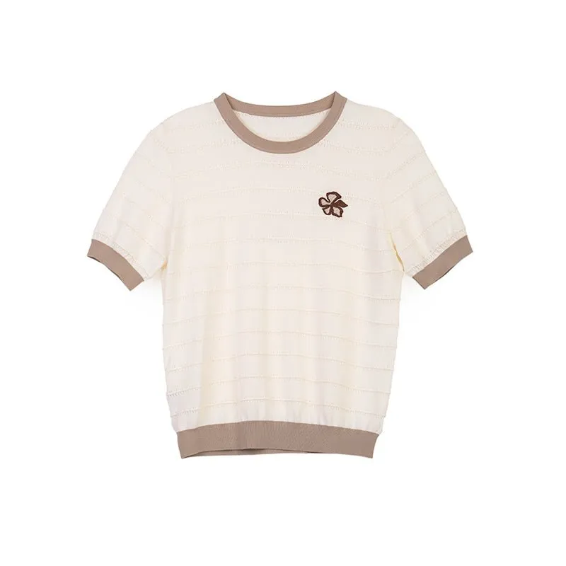 Beige Knitted Short Sleeve Sweater