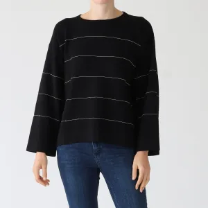 Black Beaded Stripes Cashmere Blend Sweater