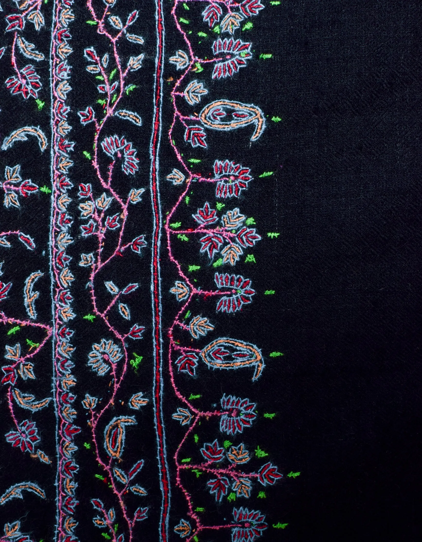 Black Handwoven Multicolour Jaali Sozni Embroidered Cashmere Pashmina Stole