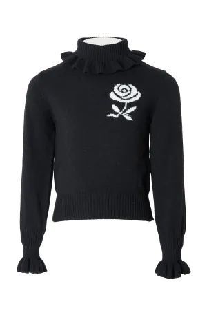 Black White Rose Wool Sweater