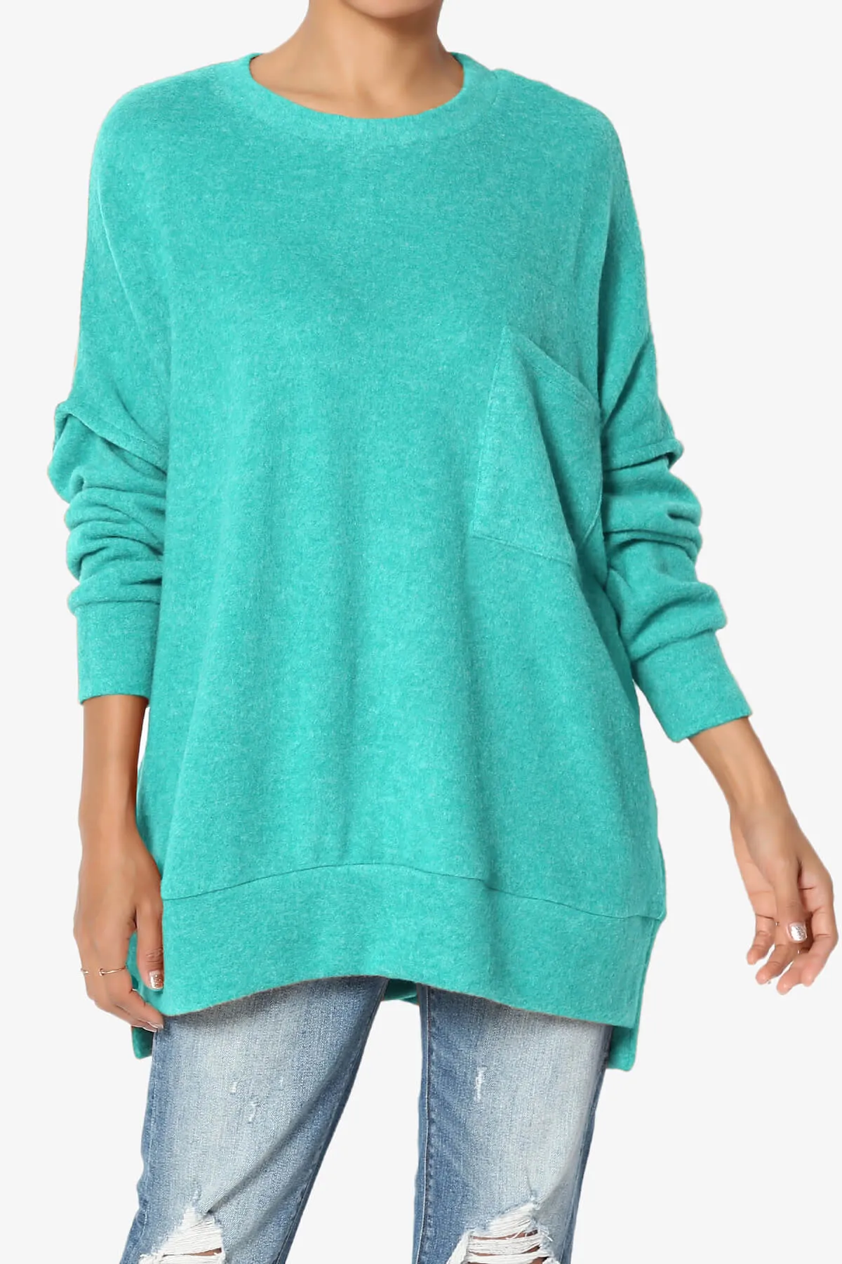 Breccan Blushed Knit Pocket Oversized Sweater