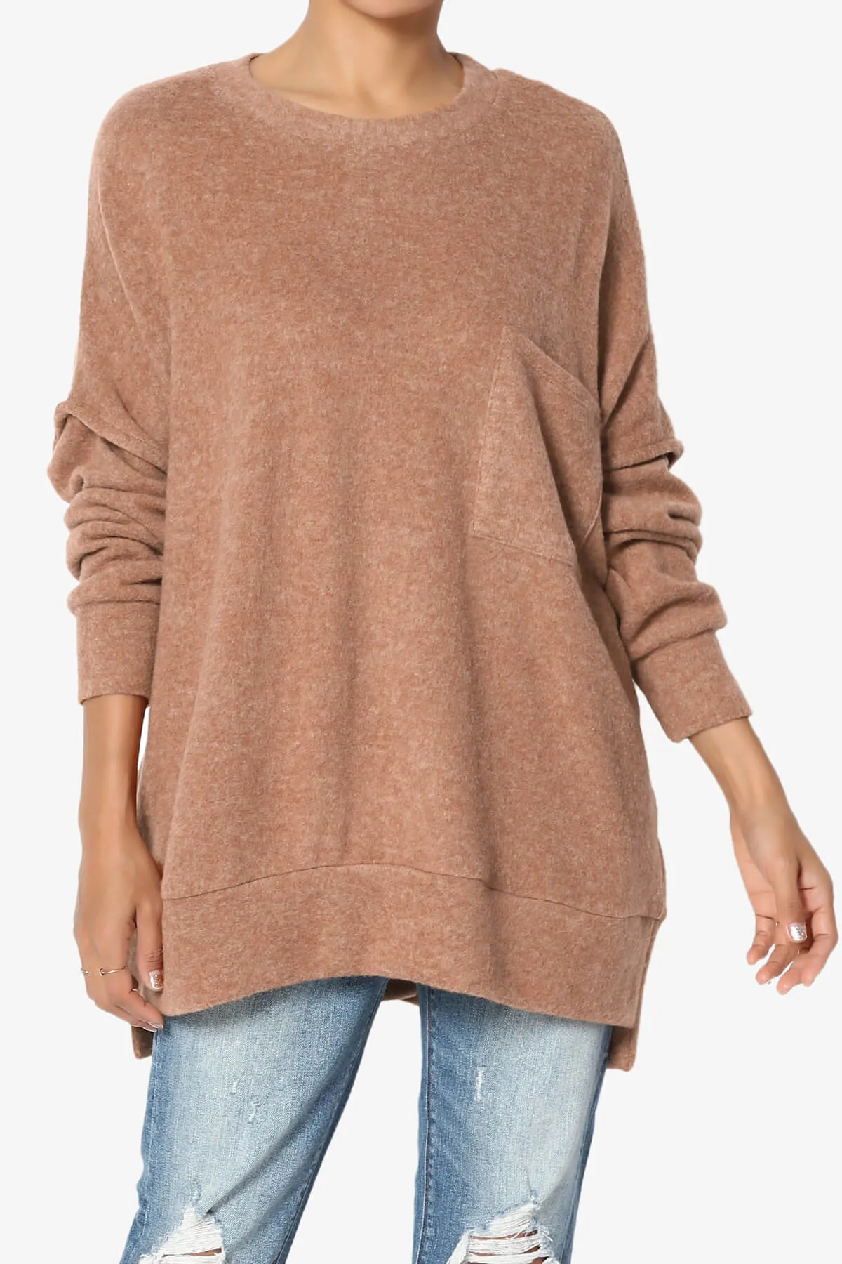 Breccan Blushed Knit Pocket Oversized Sweater