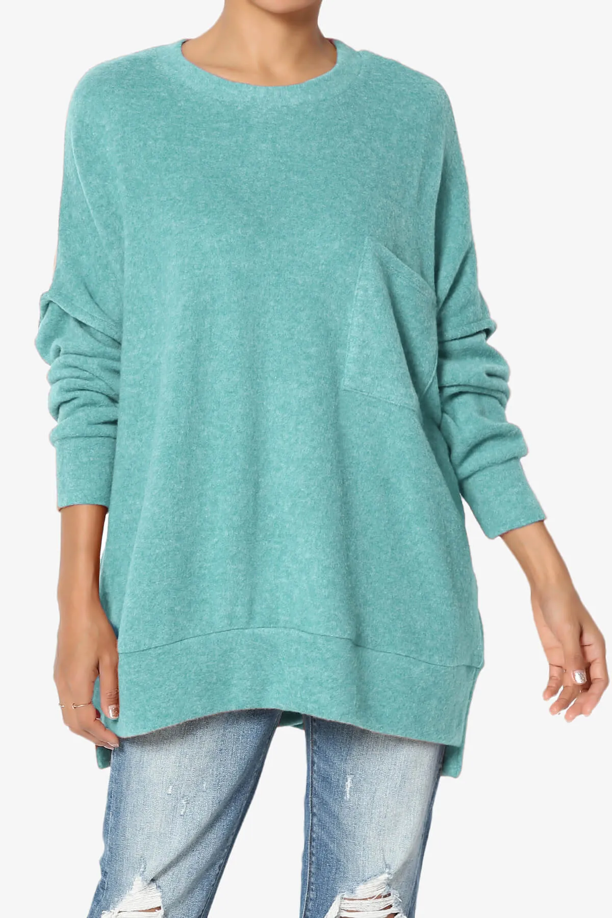 Breccan Blushed Knit Pocket Oversized Sweater