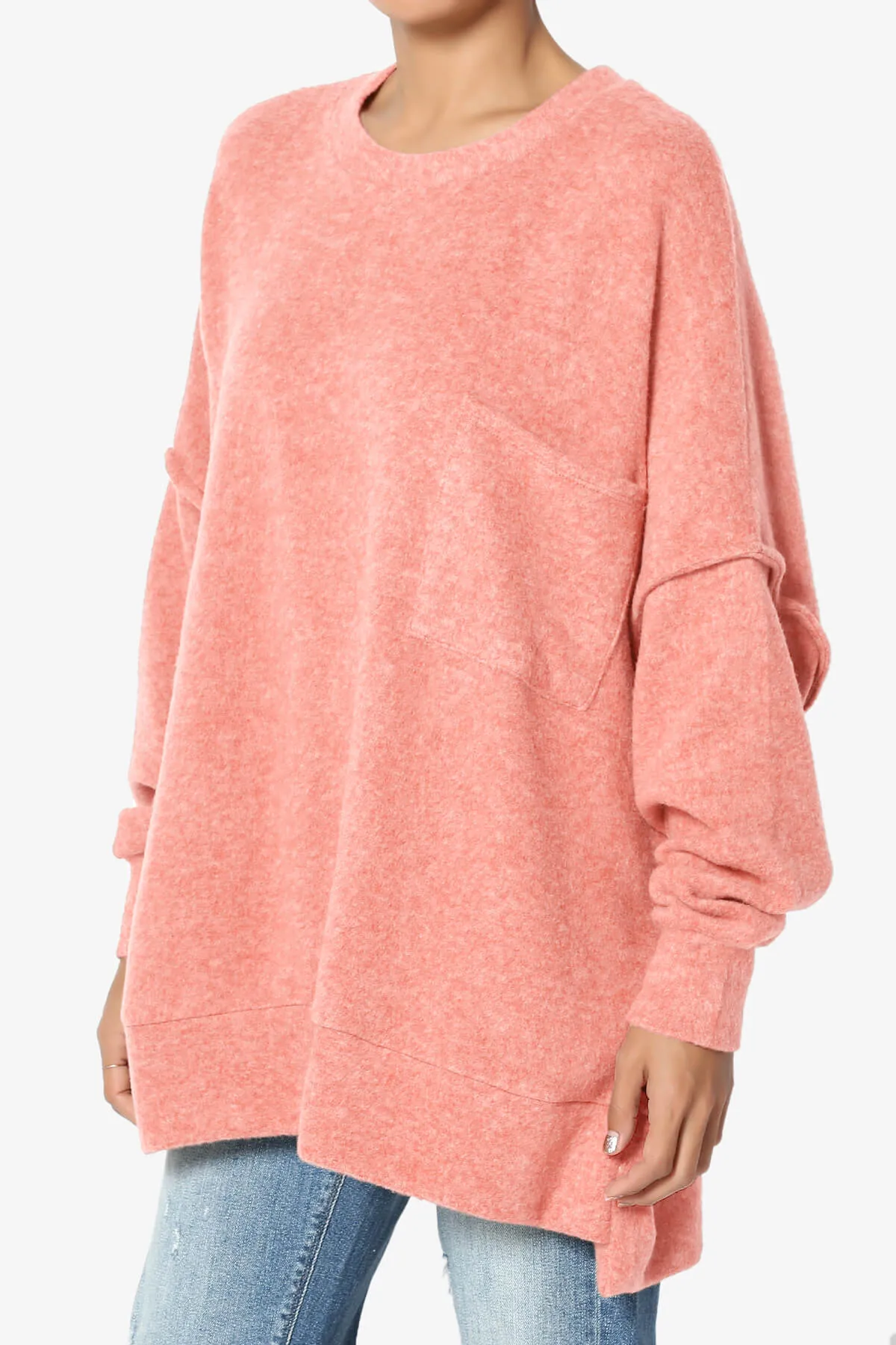 Breccan Blushed Knit Pocket Oversized Sweater