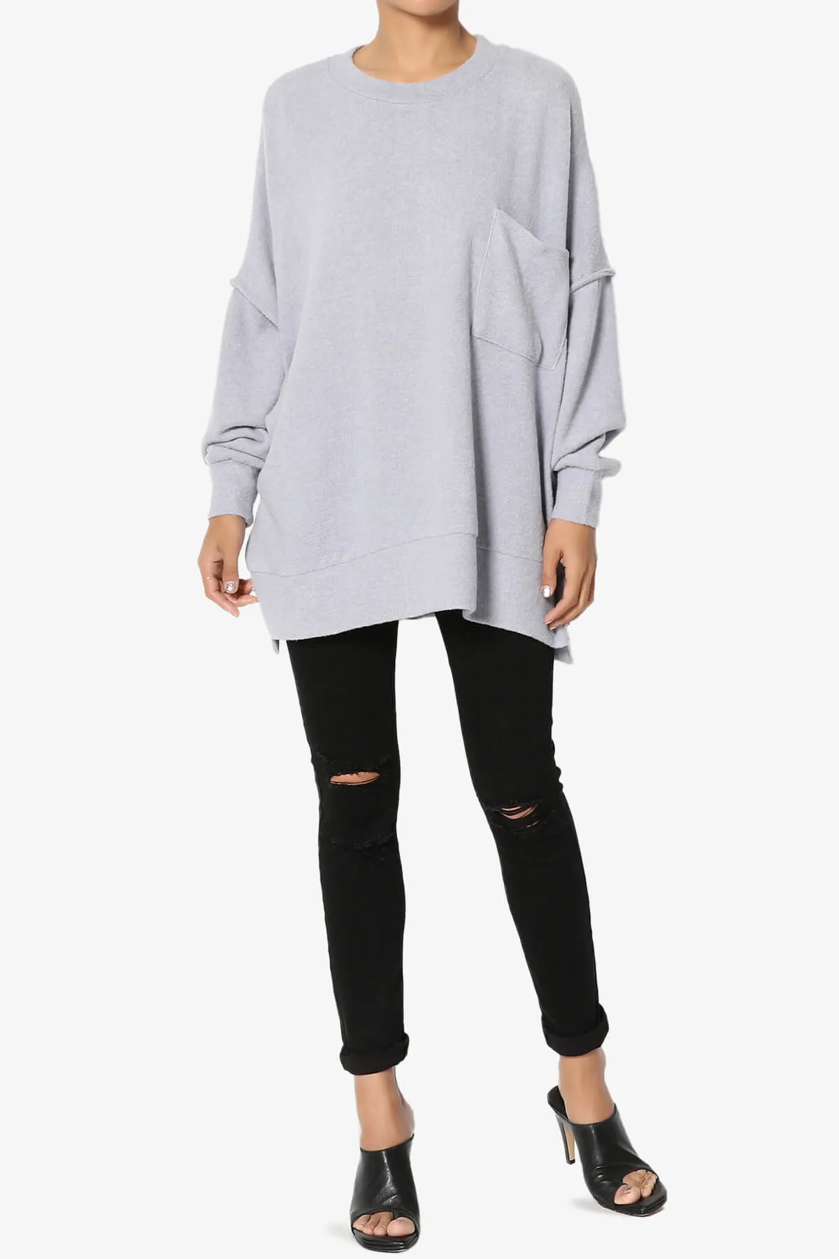 Breccan Blushed Knit Pocket Oversized Sweater