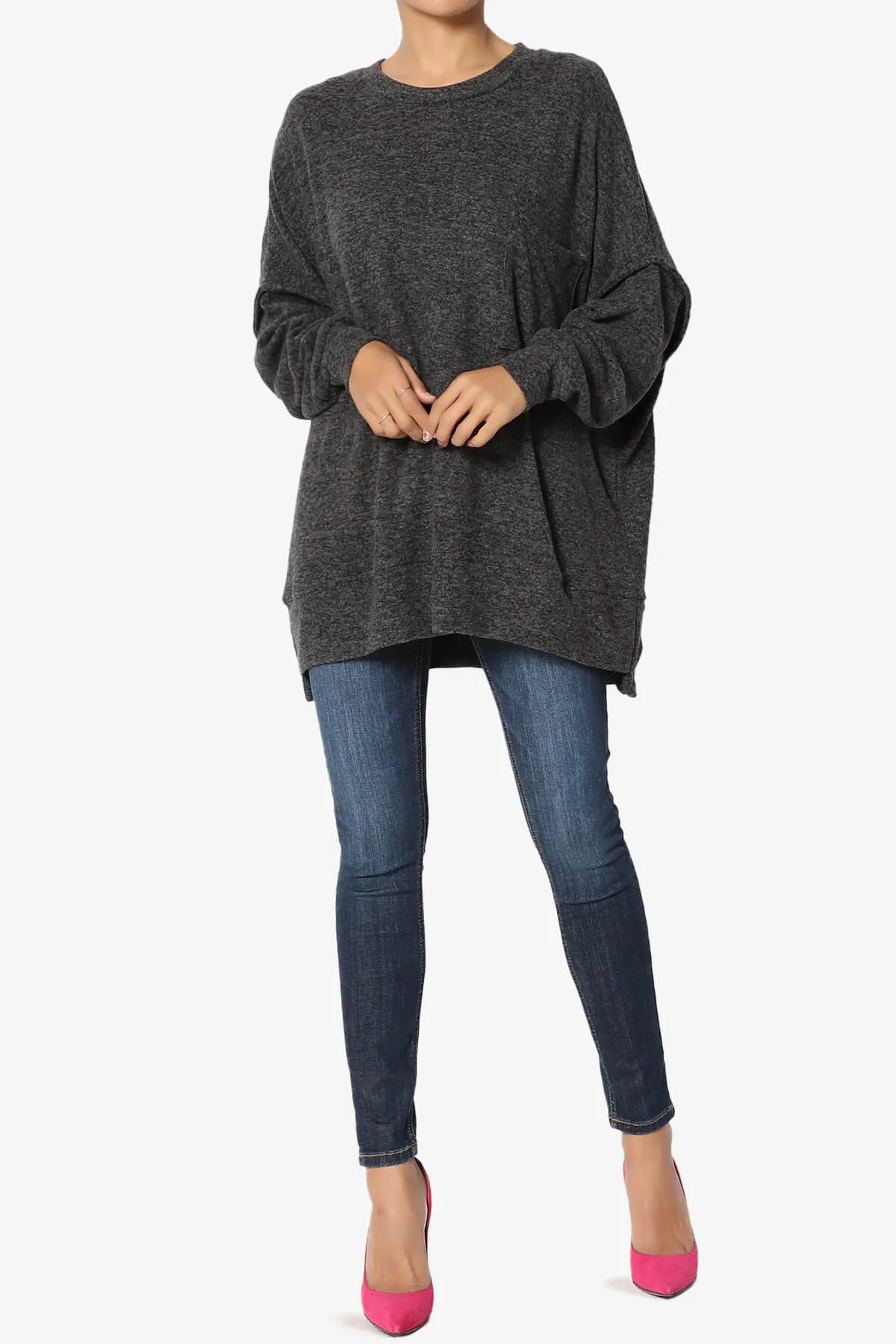 Breccan Blushed Knit Pocket Oversized Sweater