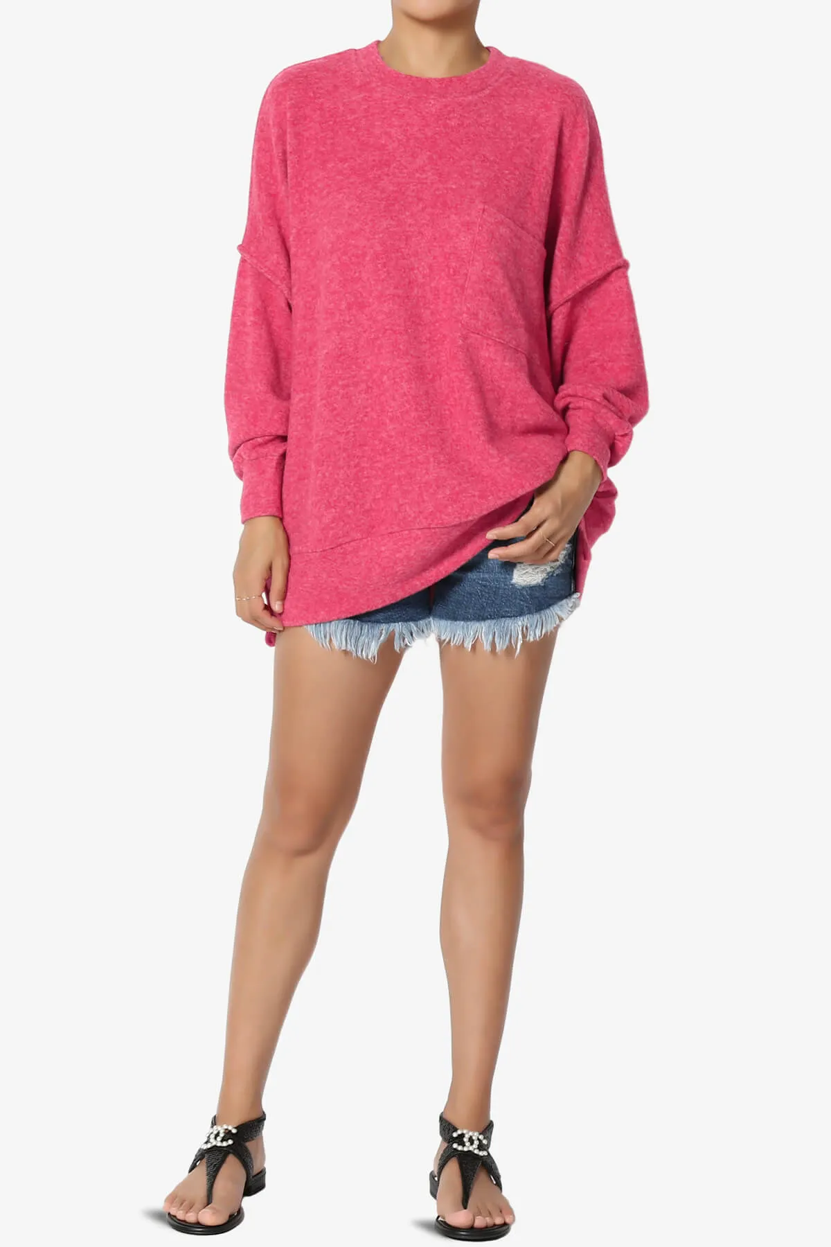 Breccan Blushed Knit Pocket Oversized Sweater