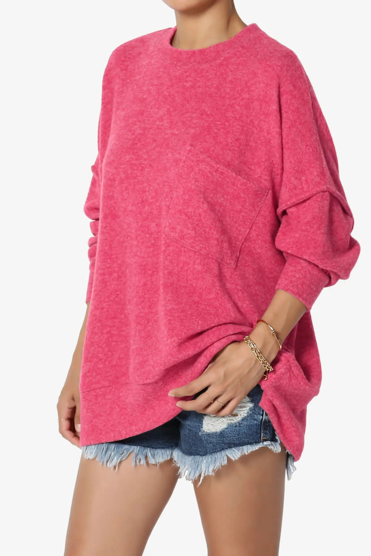 Breccan Blushed Knit Pocket Oversized Sweater