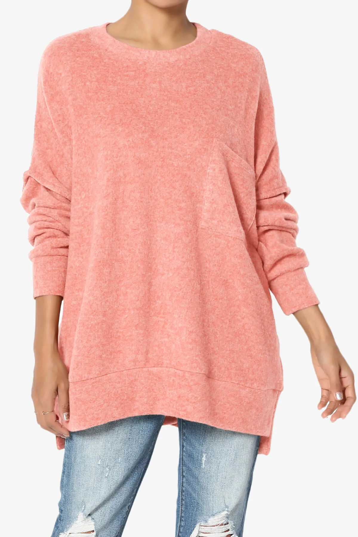 Breccan Blushed Knit Pocket Oversized Sweater