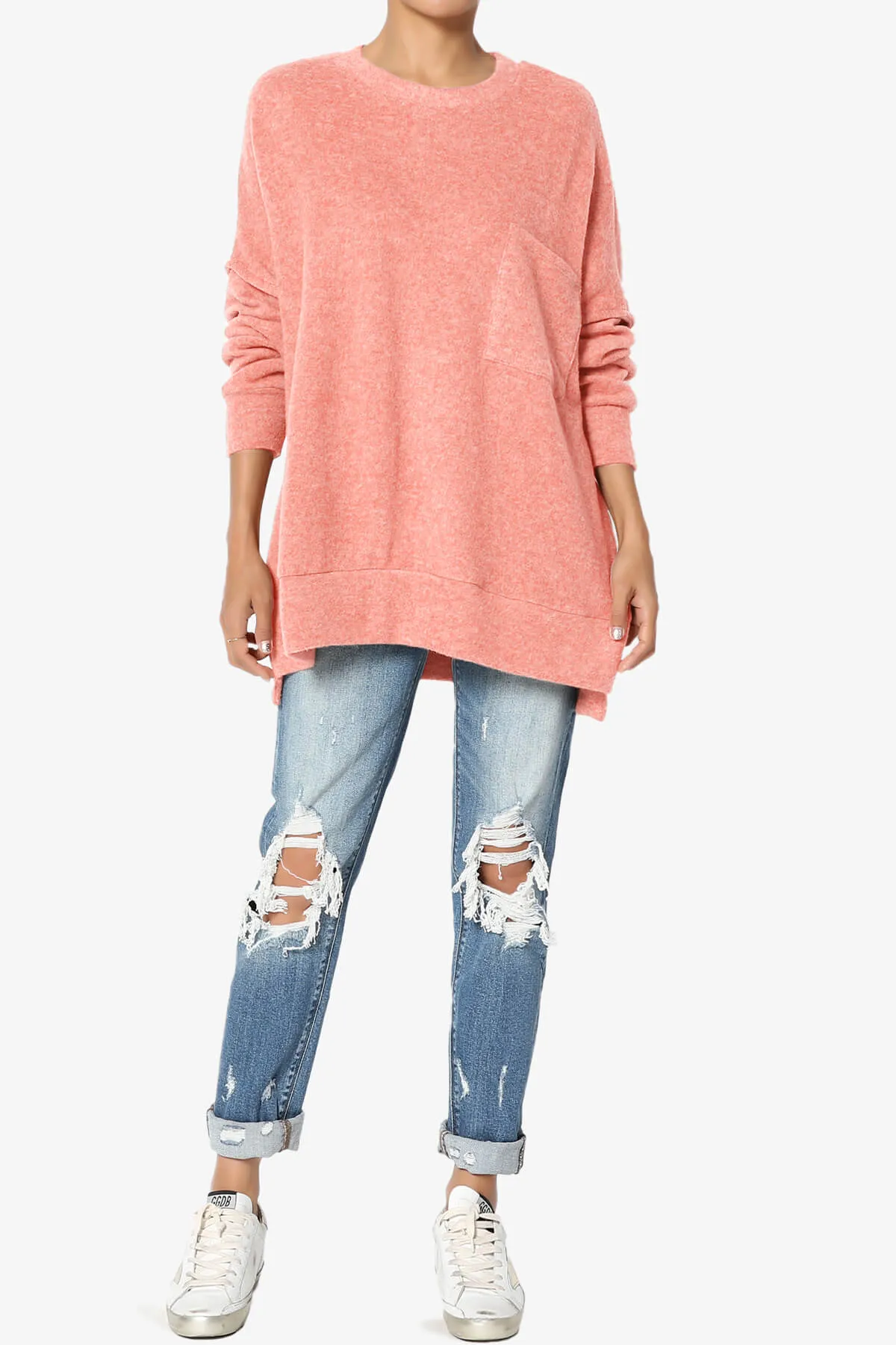 Breccan Blushed Knit Pocket Oversized Sweater