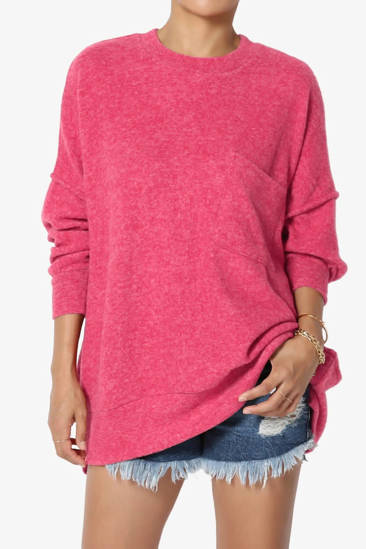 Breccan Blushed Knit Pocket Oversized Sweater